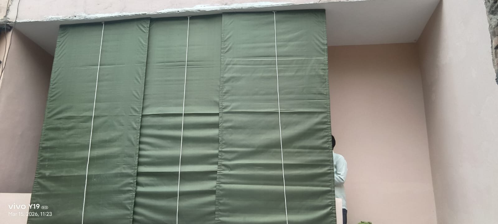 3-panel outdoor roll-down canvas bamboo chick blind for terrace rain cover